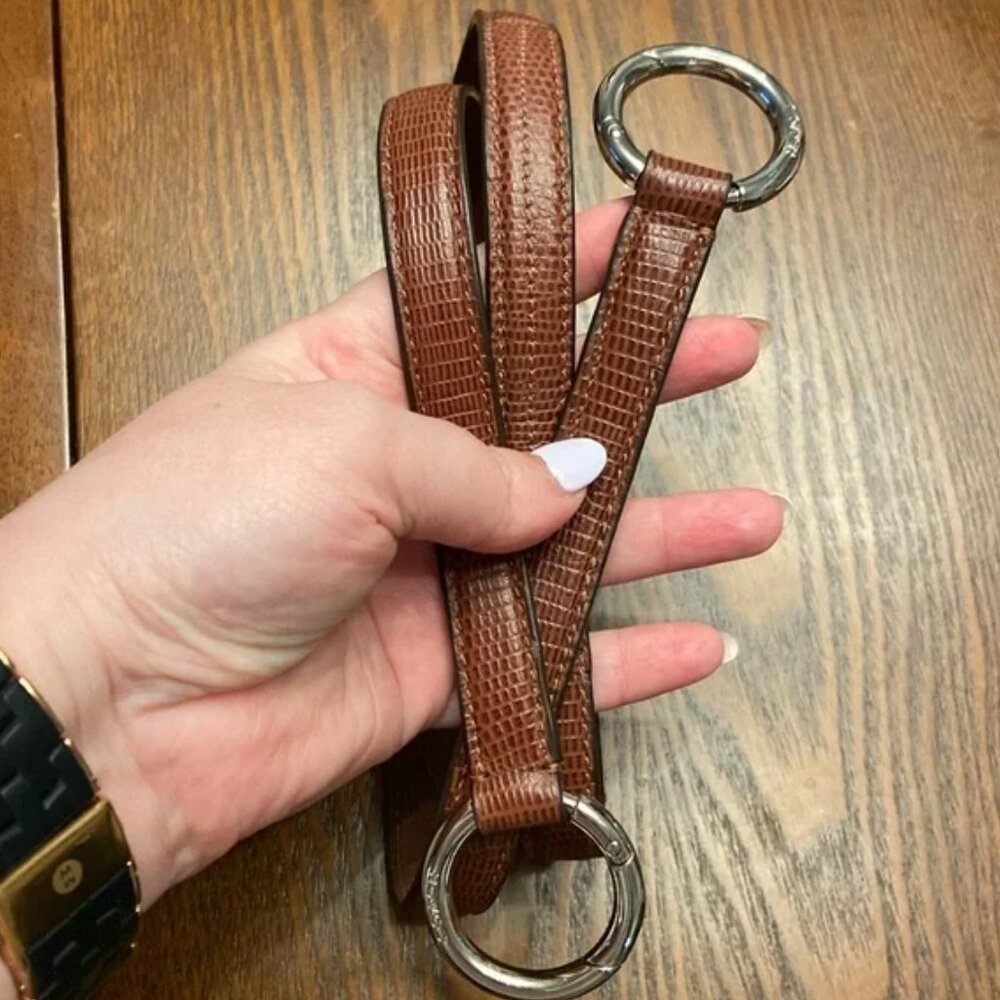 Coach Brown Emboss Leather Shoulder Strap with Nickel Hardware